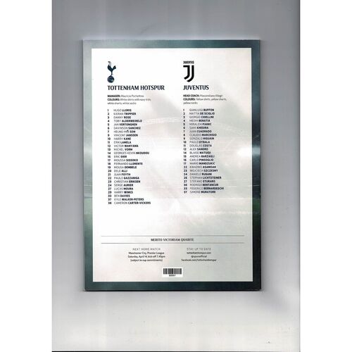 Tottenham Hotspur v Juventus Champions League Football Programme 2017/18