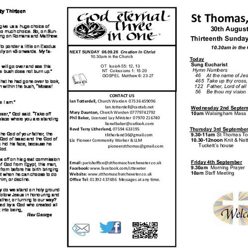 Pew Sheet | The Parish of St Thomas, Exeter