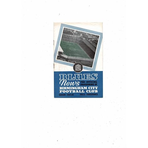 1959/60 Birmingham City v Leeds United Football Programme