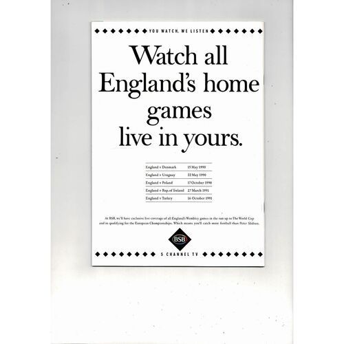 1990 England v Czechoslovakia Football Programme