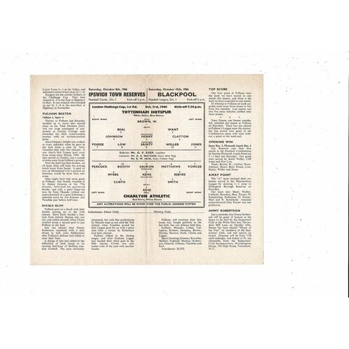 1966/67 Tottenham Hotspur v Charlton Athletic London Challenge Cup Football Programme