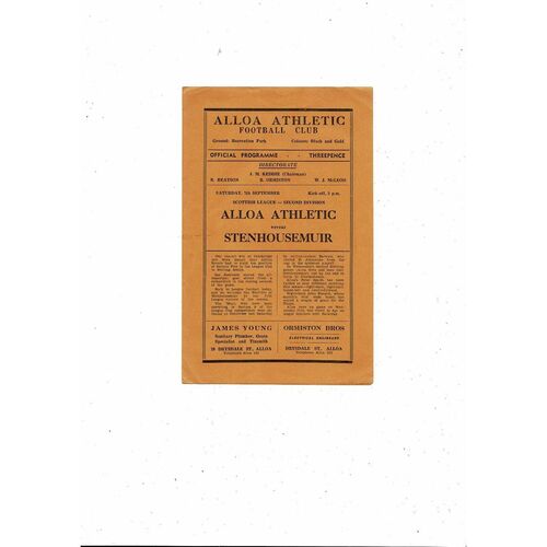 1963/64 Alloa Athletic v Stenhousemuir Football Programme