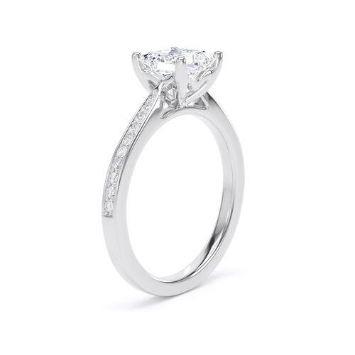 Princess cut solitaire with diamond set shoulders