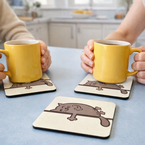 'Grey Sleepy Cat' Coaster