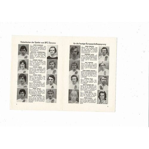 Dynamo Berlin v Nottingham Forest European Cup Football Programme 1979/80