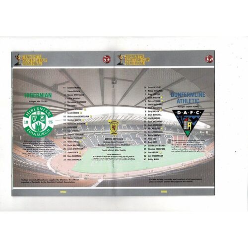2007 Hibernian v Dunfermline Athletic Scottish Cup Semi Final Football Programme