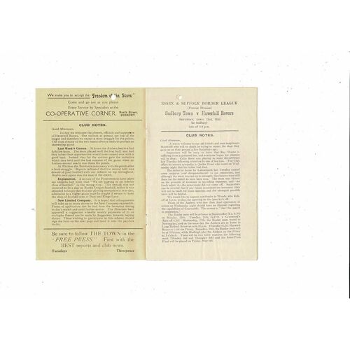 1951/52 Sudbury Town v Haverhill Essex & Suffolk Border League Programme