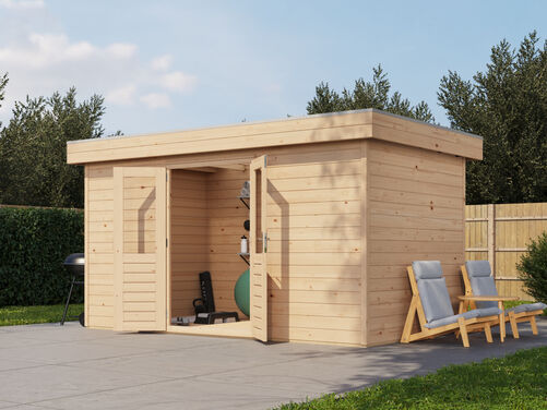 4.2mtr x 2.4mtr 44mm walled Flat Roof Cabin