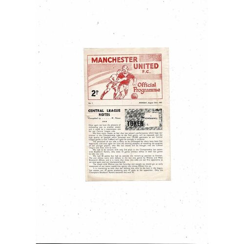 Manchester United v West Bromwich Albion Central League Football Programme 1965/66