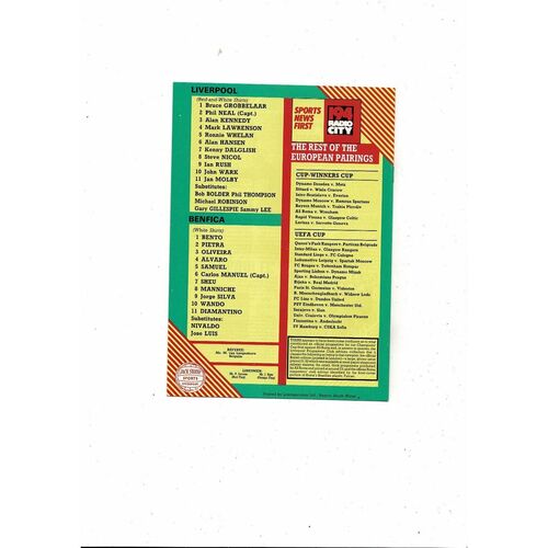 Liverpool v Benfica European Cup Football Programme 1984/85