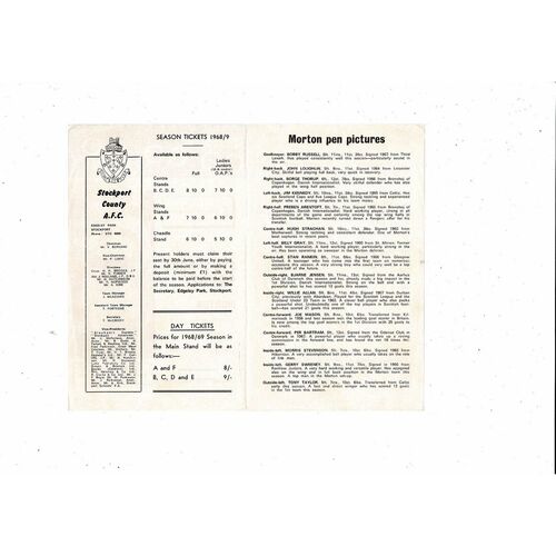 Stockport County v Morton Friendly Football Programme 1967/68