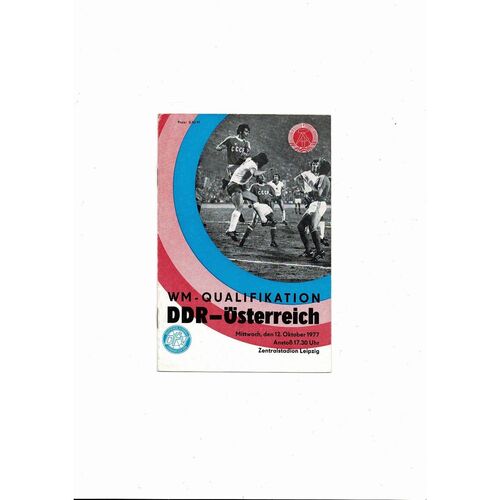 East Germany v Austria World Cup Qualifyer International Football Programme 1977