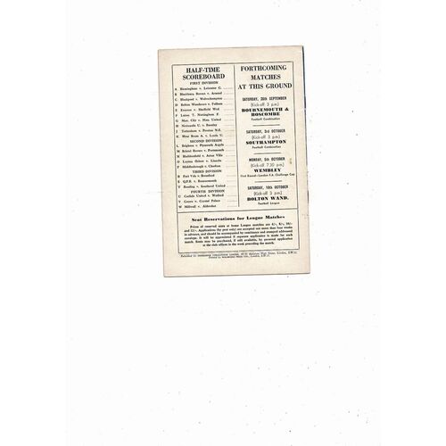 1959/60 Chelsea v West Ham United Football Programme