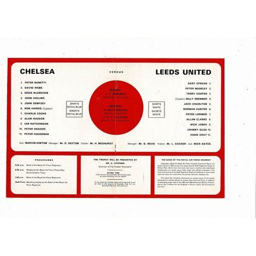 1970 Chelsea v Leeds United FA Cup Final Replay Football Programme