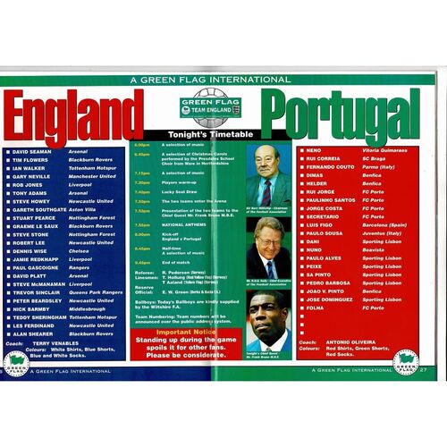1995 England v Portugal Football Programme