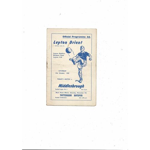 1959/60 Leyton Orient v Middlesbrough Football Programme