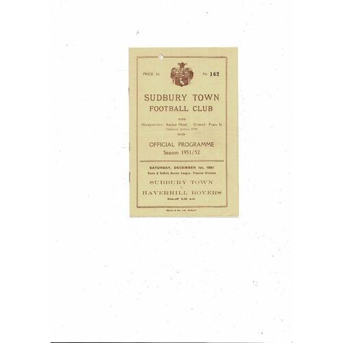 1951/52 Sudbury Town v Haverhill Essex & Suffolk Border League Programme