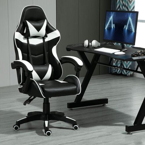 mcc direct Swivel Faux Leather Office Chair Racing Sports Gaming Tilt Computer Desk Chair with Headrest & Lumbar Cushion A