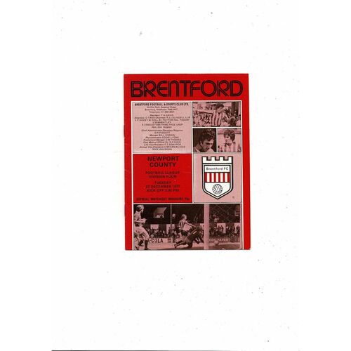 1977/78 Brentford v Newport County Football Programme