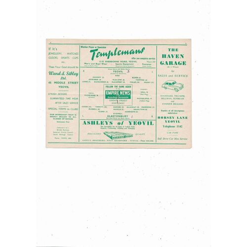 Yeovil Town v Glastonbury FA Cup Football Programme 1956/57