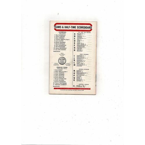 1972/73 Liverpool v Ipswich Town Football Programme + League Review