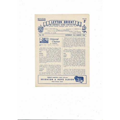 1955/56 Leyton Orient v Brighton Football Programme
