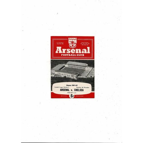 1961/62 Arsenal v Chelsea Football Programme