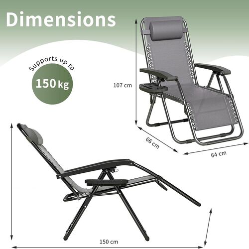 mcc direct Zero Gravity Reclining Chair Set of 1 – Folding Outdoor & Garden Chairs with Textilene Fabric, Cup Holder and Headrest Pillow – TEXTILENE