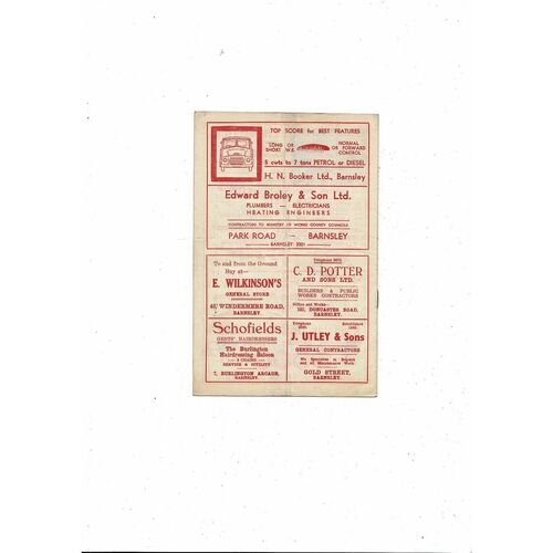 1957/58 Barnsley v Huddersfield Town Football Programme