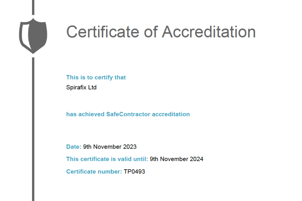 Our New Certificate of Safe Contractor