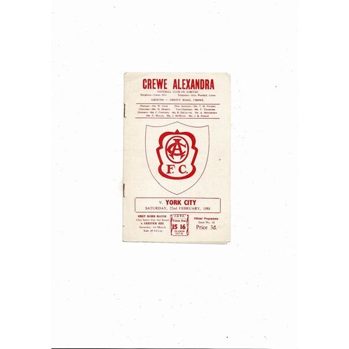 1957/58 Crewe Alexandra v York City Football Programme
