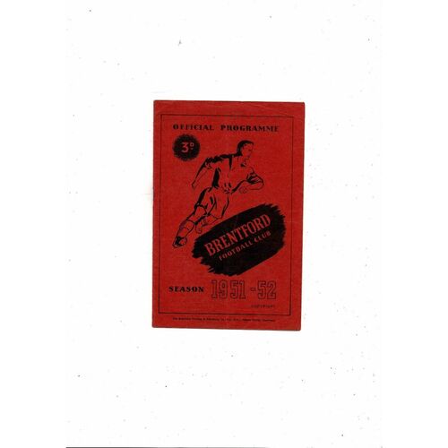 1951/52 Brentford v Rotherham United Football Programme