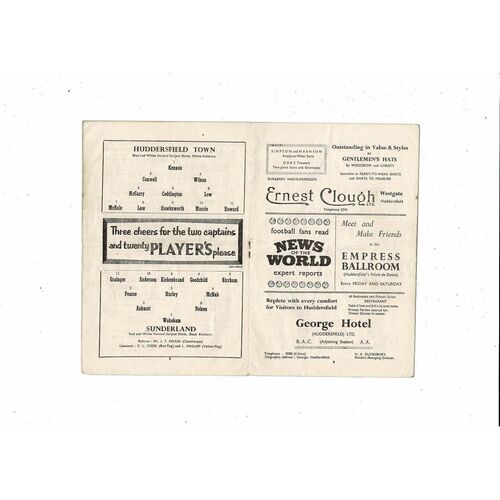 1958/59 Huddersfield Town v Sunderland Football Programme