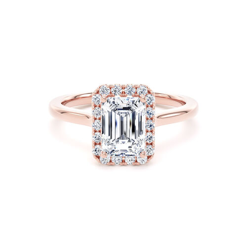 Emerald cut halo with polished shoulders