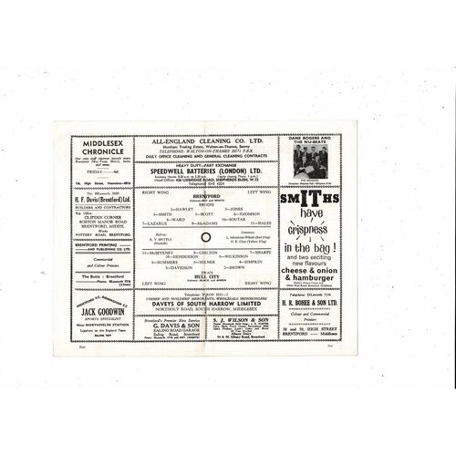 1963/64 Brentford v Hull City Football Programme