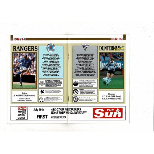 1989/90 Rangers v Dunfermline Scottish League Cup Semi Final Programme