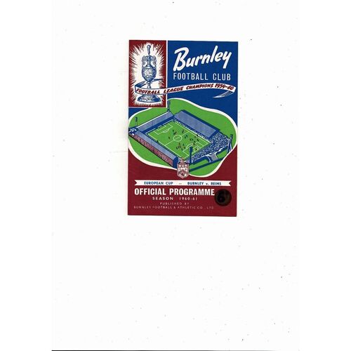 Burnley v Reims European Cup Football Programme 1960/61