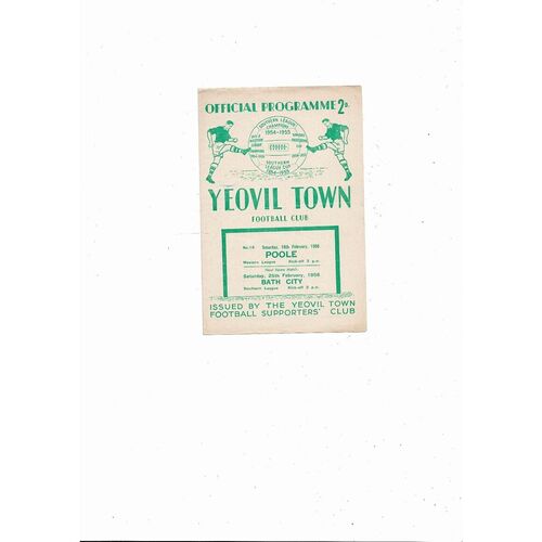 1955/56 Yeovil Town v Poole Western League Football Programme