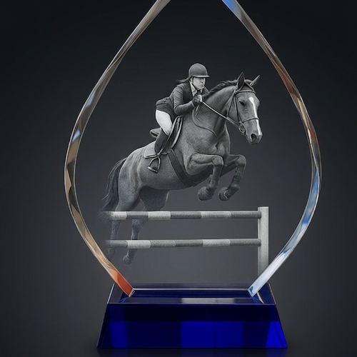 The Mega Plus 250mm Tall, Blue Base, Presentation Crystal/Trophy