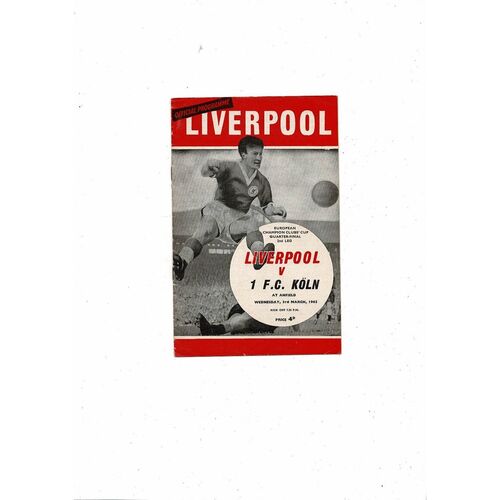 Liverpool v Koln European Cup Football Programme 3rd March 1964/65 Postponed