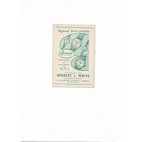 1957/58 Yeovil Town v Merthyr Southern League Football Programme