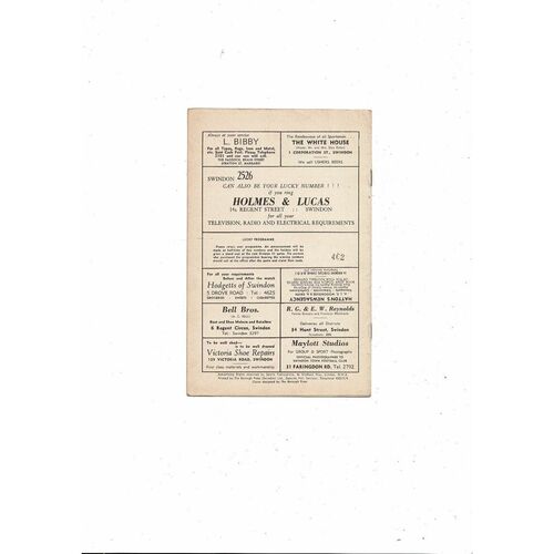 1959/60 Swindon Town v Coventry City Football Programme