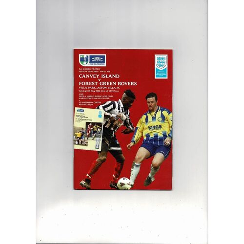 2001 Canvey Island v Forest Green Rovers FA Trophy Final Programme & Team Sheet @ Aston Villa