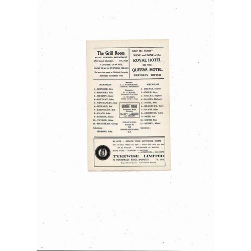 1967/68 Barnsley v Wrexham Football Programme March