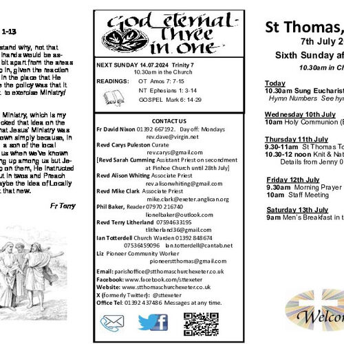 Pew Sheet | The Parish of St Thomas, Exeter
