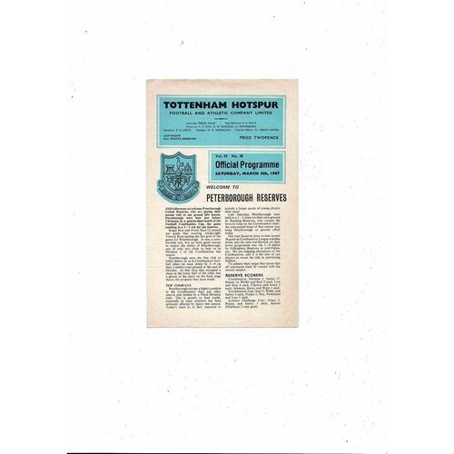 Tottenham Hotspur v Peterborough Football Combination Programme 1966/67