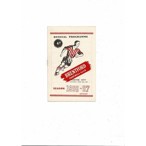 1956/57 Brentford v Exeter City Football Programme