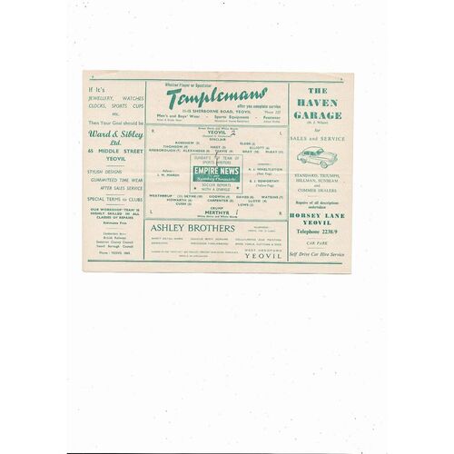 1957/58 Yeovil Town v Merthyr Southern League Football Programme
