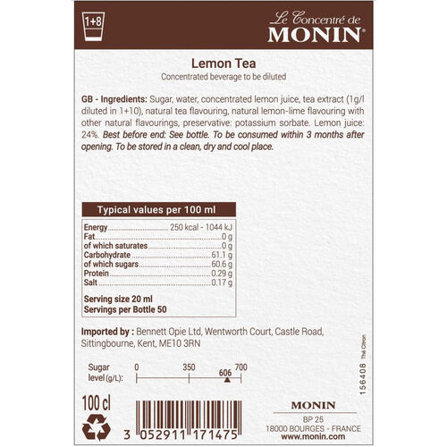 Case of Lemon Tea Syrup by Monin 6 x 1 Litre