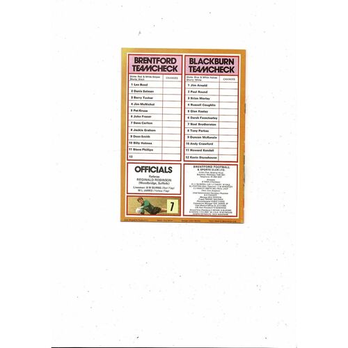 1979/80 Brentford v Blackburn Rovers Football Programme